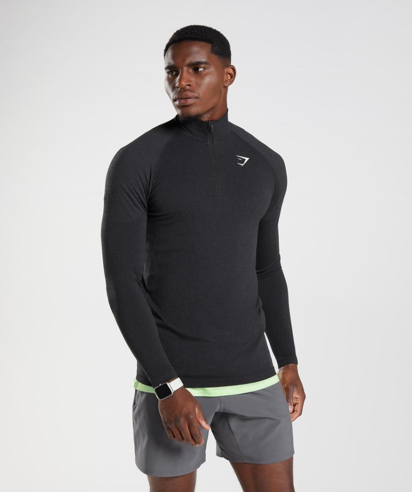 Men\'s Gymshark Vital Light 1/4 Zip Sweatshirts Black | NZ 7NXRVT